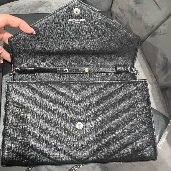 sold-YSL wallet on chain black and silver in size large - Picture 10 of 13
